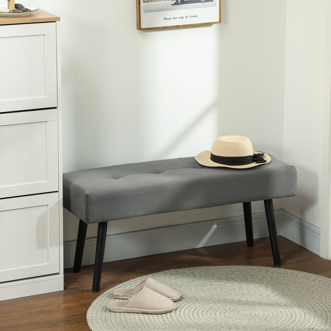 Corduroy Upholstered Bench, 100x36x45 cm, Grey