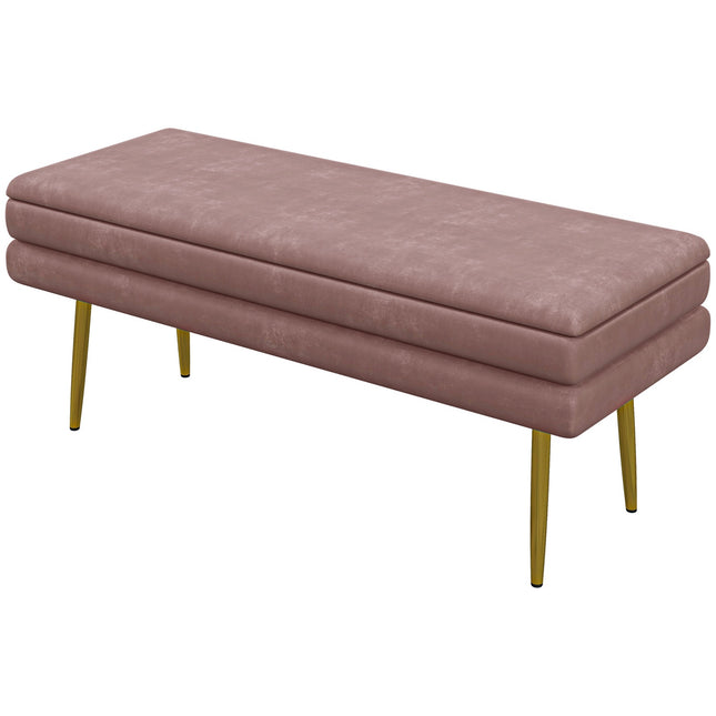 Upholstered bench with storage space, steel, 100 x 37.5 x 42 cm, pink