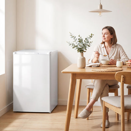 Upright Mini Freezer 85 L with Reversible Door, Adjustable Temperature, White