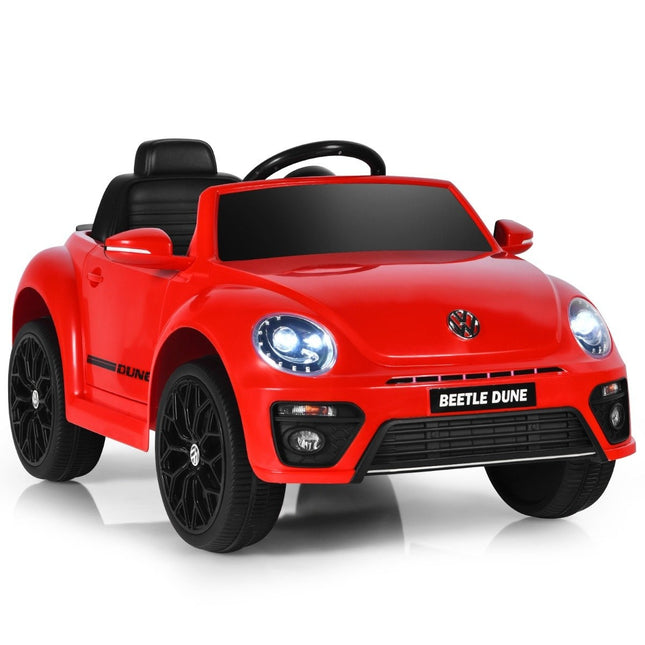 Mașină pentru copii VW Beetle cu muzică și 2 moduri de iluminare, inclusiv telecomandă 2.4G roșie