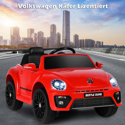 Mașină pentru copii VW Beetle cu muzică și 2 moduri de iluminare, inclusiv telecomandă 2.4G roșie