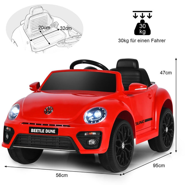 Mașină pentru copii VW Beetle cu muzică și 2 moduri de iluminare, inclusiv telecomandă 2.4G roșie