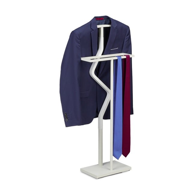 Suport pentru costum de valet, 107 cm, Alb, Efect Oțel/Lemn