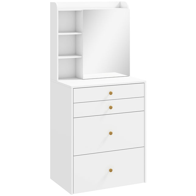 Set masă de toaletă cu oglindă, scaun de depozitare, alb 60 cm