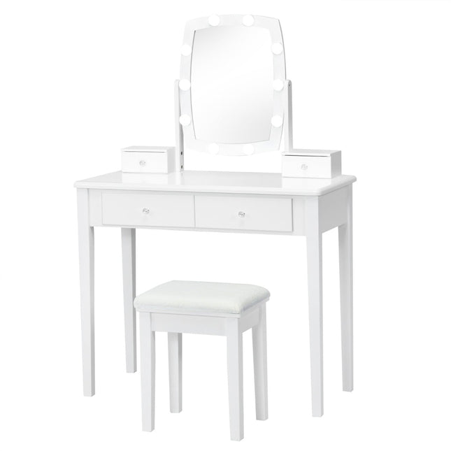 Set masă de toaletă cu scaun, oglindă 360, 10 lumini LED