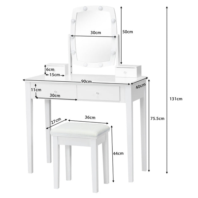 Set masă de toaletă cu scaun, oglindă 360, 10 lumini LED