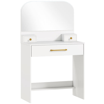 Masă de toaletă cu oglindă, 3 sertare, albă, design compact
