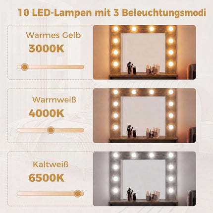 Masă de toaletă cu oglindă, lumini LED, maro rustic