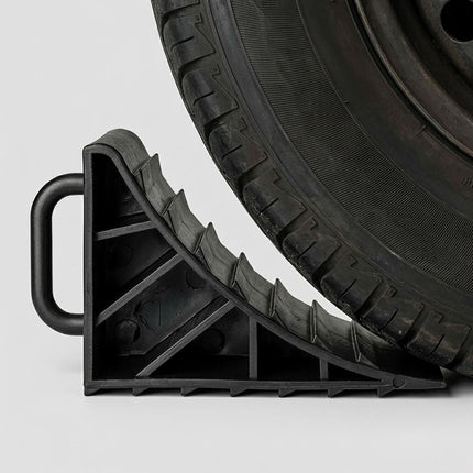 Cale de blocare a roților pentru vehicule, pachet de 4 cu mâner, plastic negru