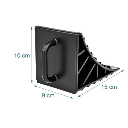 Cale de blocare a roților pentru vehicule, pachet de 4 cu mâner, plastic negru