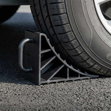 Cale de blocare a roților pentru vehicule, pachet de 4 cu mâner, plastic negru
