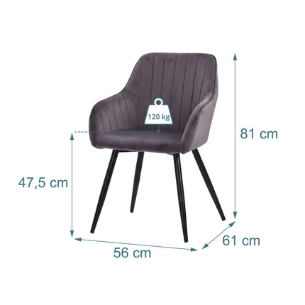 Scaune de masă din catifea cu cotiere, set de 2 - antracit