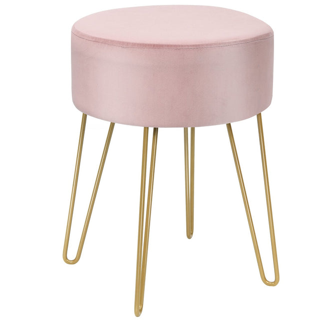 Otoman din catifea cu picioare metalice - taburet rotund, roz