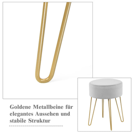 Otoman din catifea cu picioare metalice - Taburet rotund gri