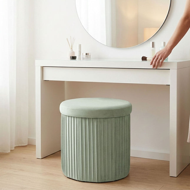 Scaun de depozitare din catifea, culoare salvie – 38x38 cm, tapițat