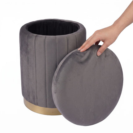 Scaun de depozitare din catifea cu bază aurie, gri închis, 42x32 cm