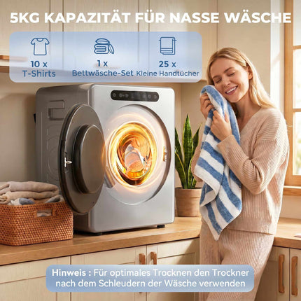 Uscător de rufe cu ventilație 5 kg, 1000 W, compact, argintiu