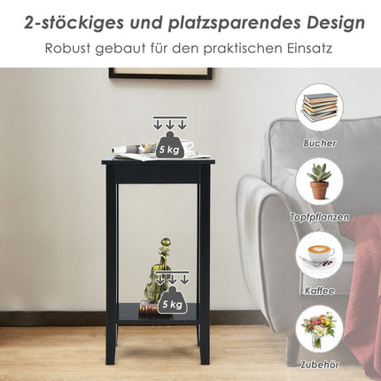Masă laterală versatilă cu 2 niveluri Masă de cafea dreptunghiulară neagră