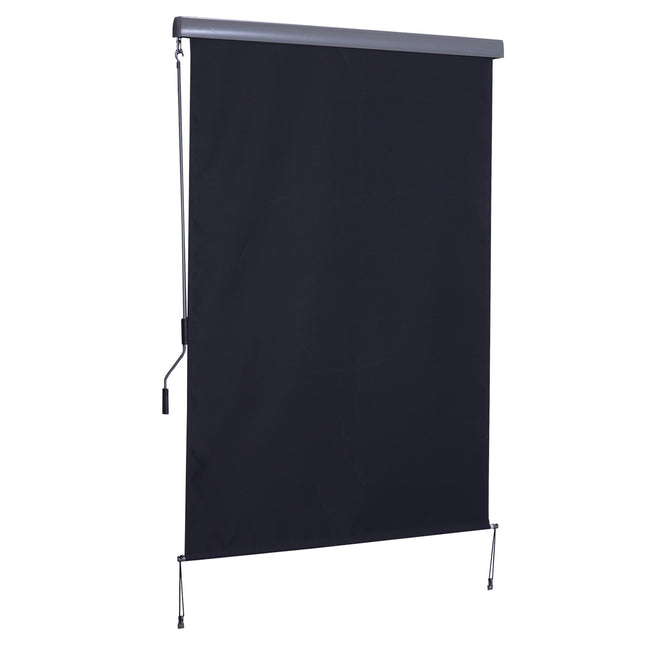 Copertina Verticala Copertina Balcon Cu Manivela, Jaluzea Laterala Protectie Vant, Poliester + Aluminiu, Gri Inchis, 140X250Cm