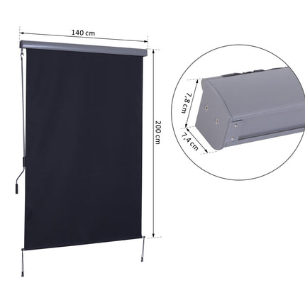 Copertina Verticala Copertina Balcon Cu Manivela, Jaluzea Laterala Protectie Vant, Poliester + Aluminiu, Gri Inchis, 140X250Cm