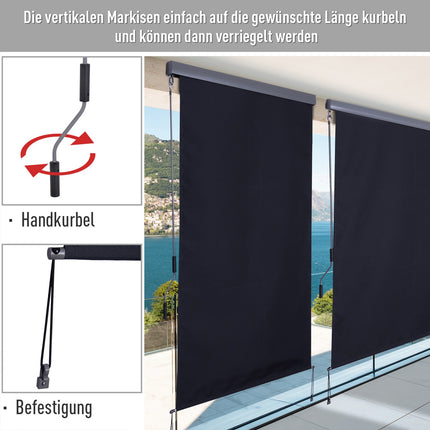 Copertina Verticala Copertina Balcon Cu Manivela, Jaluzea Laterala Protectie Vant, Poliester + Aluminiu, Gri Inchis, 140X250Cm