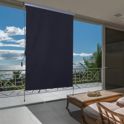 Copertina Verticala Copertina Balcon Cu Manivela, Jaluzea Laterala Protectie Vant, Poliester + Aluminiu, Gri Inchis, 140X250Cm
