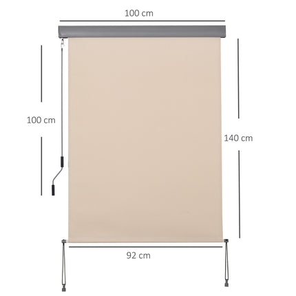 Copertina Verticala Balcon Protectie Vant Si Paravan De Confidentialitate, Manivela, Poliester + Aluminiu, Alb Crem, 100X140Cm