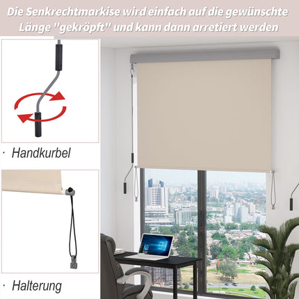 Copertina Verticala Balcon Protectie Vant Si Paravan De Confidentialitate, Manivela, Poliester + Aluminiu, Alb Crem, 100X140Cm