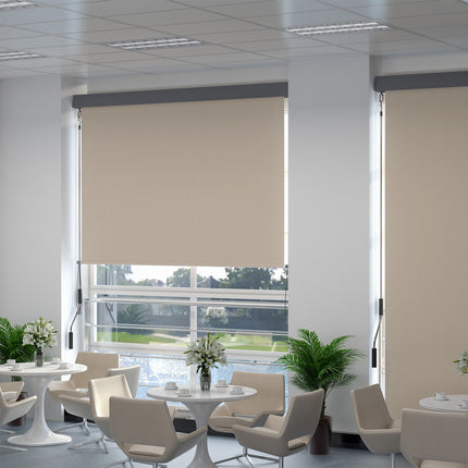 Copertina Verticala Balcon Protectie Vant Si Paravan De Confidentialitate, Manivela, Poliester + Aluminiu, Alb Crem, 100X140Cm