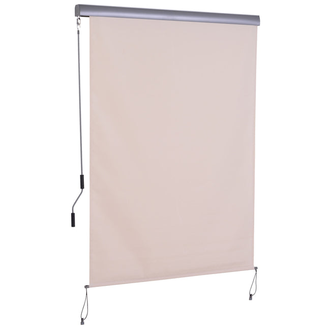 Copertina Verticala Balcon Protectie Vant Si Paravan De Confidentialitate, Manivela, Poliester + Aluminiu, Alb Crem, 140X250Cm