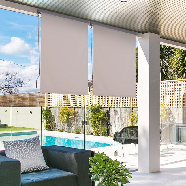 Copertina Verticala Balcon Protectie Vant Si Paravan De Confidentialitate, Manivela, Poliester + Aluminiu, Alb Crem, 140X250Cm