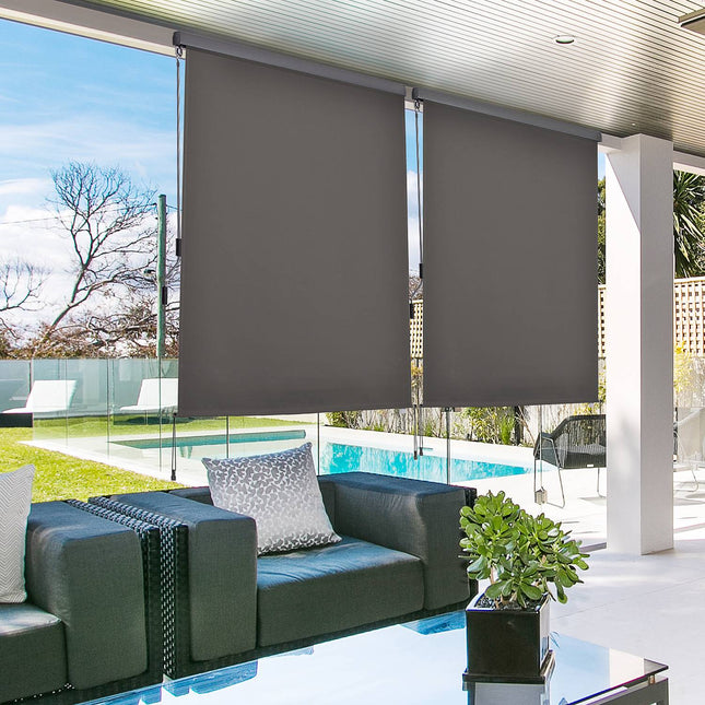 Copertina verticală Balcon Protecție împotriva vântului și ecran de confidențialitate, Manivela, Poliester+Aluminiu, Gri, 160X250Cm