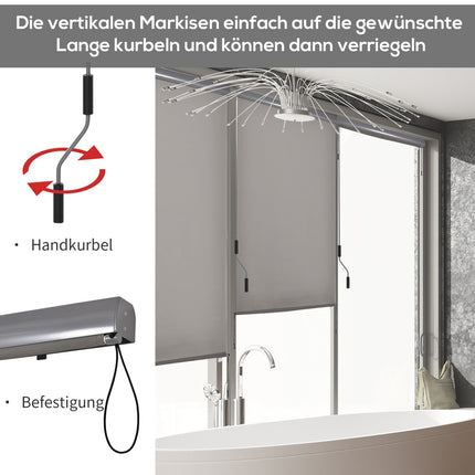 Copertina verticală Balcon Protecție împotriva vântului și ecran de confidențialitate, Manivela, Poliester+Aluminiu, Gri, 160X250Cm