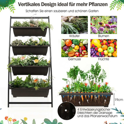 Jardinieră verticală de grădină, cu 4 niveluri și găuri de drenaj
