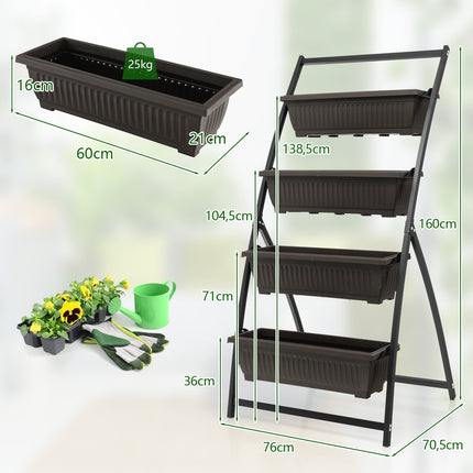 Jardinieră verticală de grădină, cu 4 niveluri și găuri de drenaj
