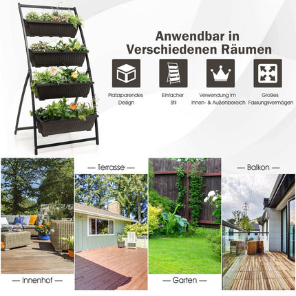 Jardinieră verticală de grădină, cu 4 niveluri și găuri de drenaj