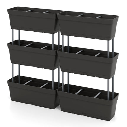 Set jardiniere verticale cu drenaj, 6 cutii negre