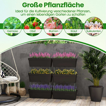 Set jardiniere verticale cu drenaj, 6 cutii negre