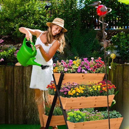 Pat vertical de gradina inaltat cu 5 jardiniere din lemn de brad