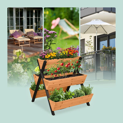 Pat vertical de gradina inaltat cu 5 jardiniere din lemn de brad