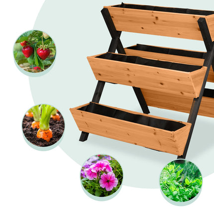 Pat vertical de gradina inaltat cu 5 jardiniere din lemn de brad