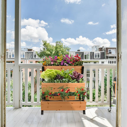 Pat vertical de gradina inaltat cu 5 jardiniere din lemn de brad