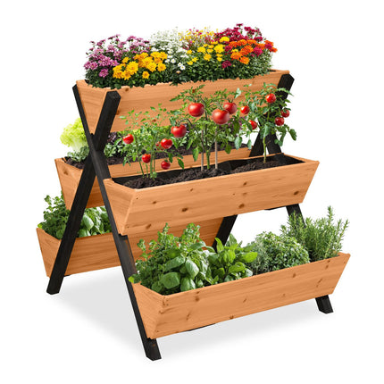 Pat vertical de gradina inaltat cu 5 jardiniere din lemn de brad