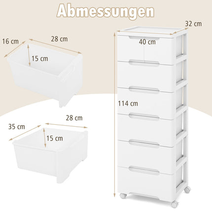 Dulap de depozitare vertical cu 7 sertare, alb, mobil