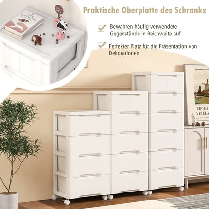 Dulap de depozitare vertical cu 7 sertare, alb, mobil