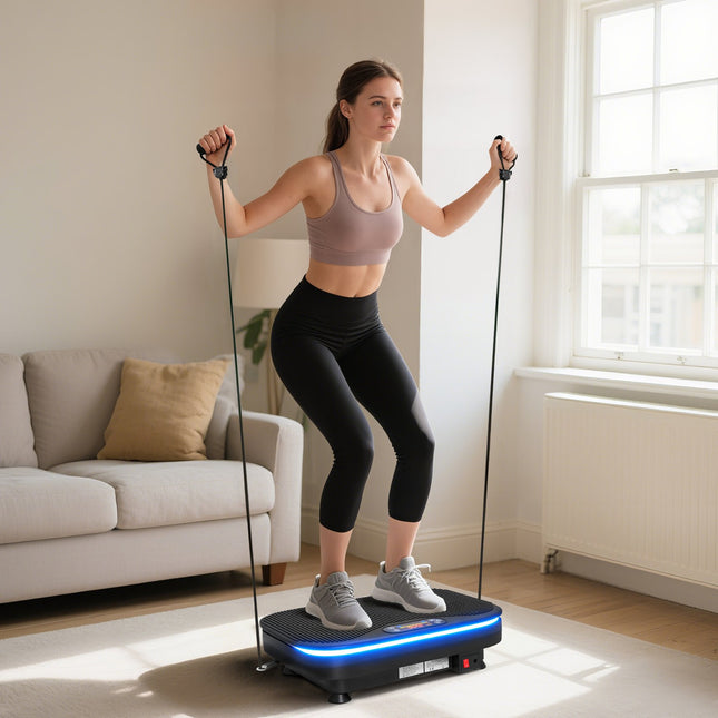 Placă vibratoare pentru fitness, Bluetooth, 99 de viteze, neagră