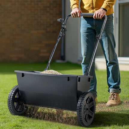 Walk-Behind Drop Spreader, 50 lb, 18 in, 10 Settings