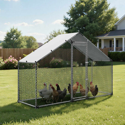Walk-In Chicken Coop 3 x 1 x 2 m, Galvanized Steel Run