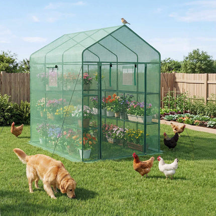 Walk-In Greenhouse 137x206x196 cm, 14 Shelves, Windows