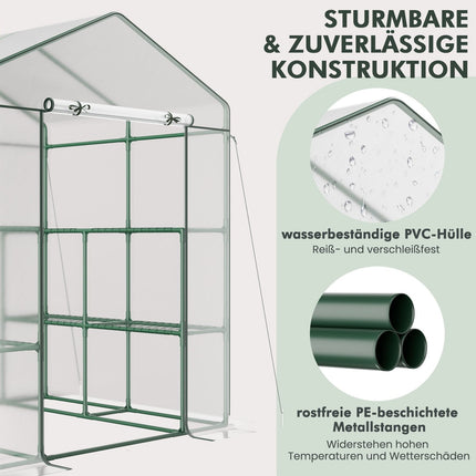 Seră walk-in cu 8 rafturi, capac PVC, 139x144x195 cm